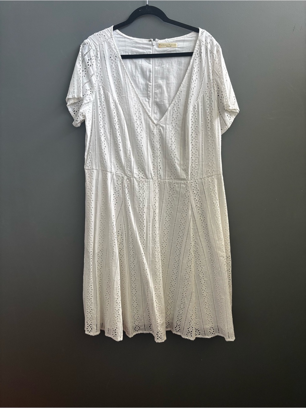 eshakti White Eyelet V-Neck Mini Dress